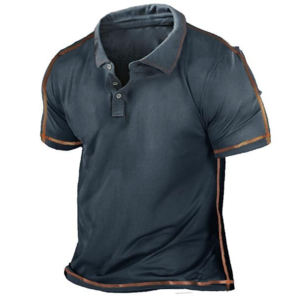 Men's Outdoor Solid Color Contrasting Stitching Retro Short-sleeved Polo T-shirt
