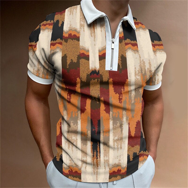 Men's Graphic Prints Turndown Street Casual Zipper 3D T Shirt