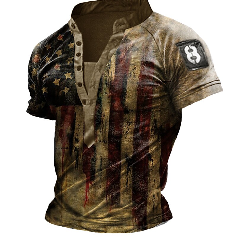Men's Henley 3D Print Graphic National Flag Casual T-shirt 