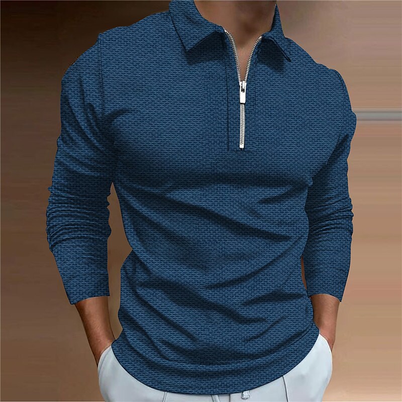 Printrendy Men's Outdoor 3D Print Geometry Long Sleeve Half Zipper Polo T-shirt