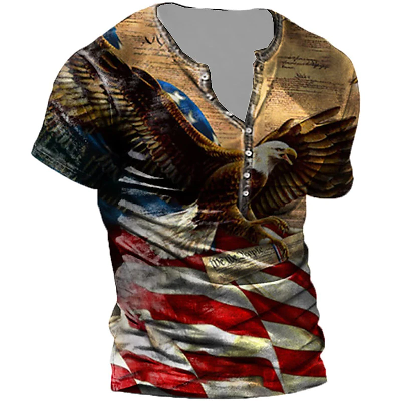 Men's 3D Print Graphic Patterned Eagle National Flag Henley T shirt