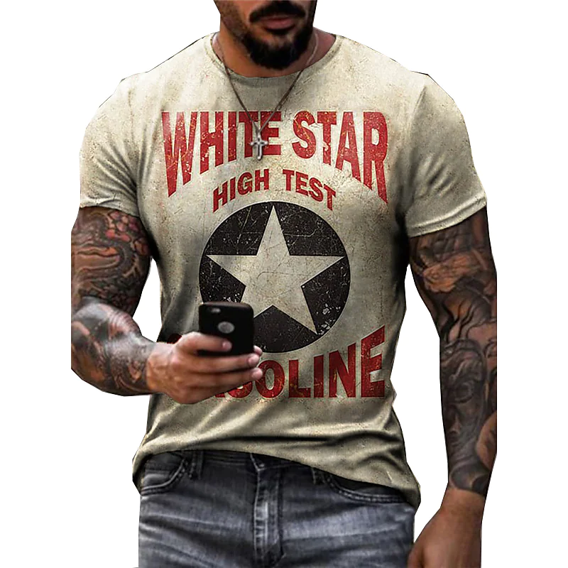Men's Casual 3D Print Graphic Star Letter T-shirt  