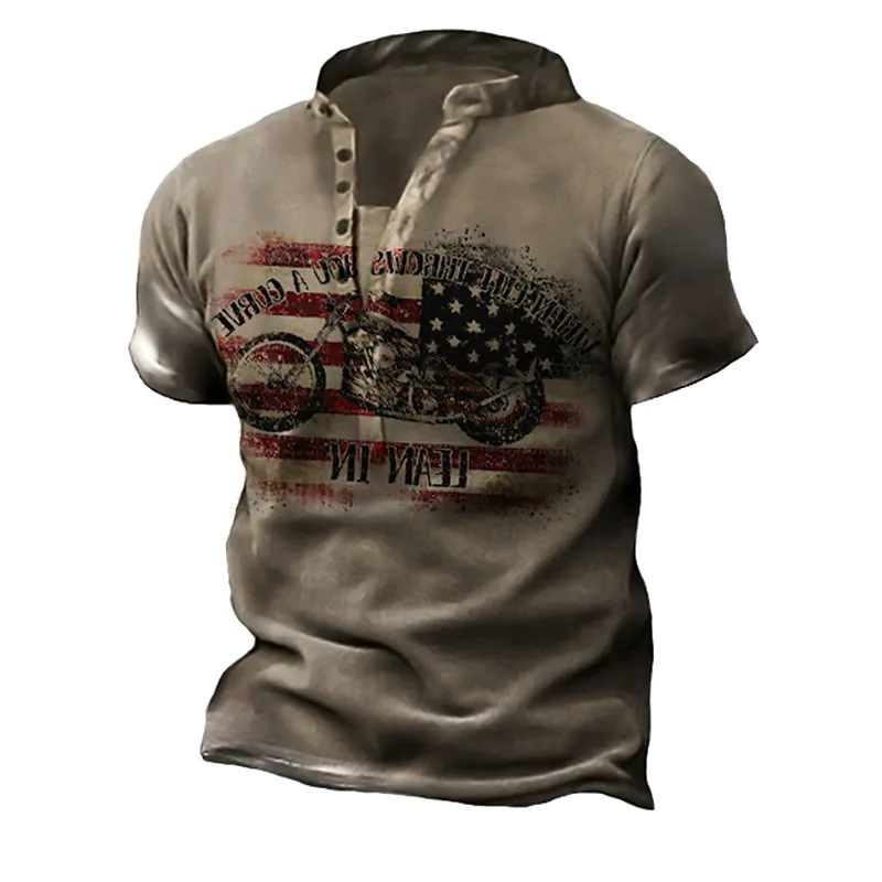 Men's Henley 3D Print Graphic Motorcycle National Flag T-shirt  