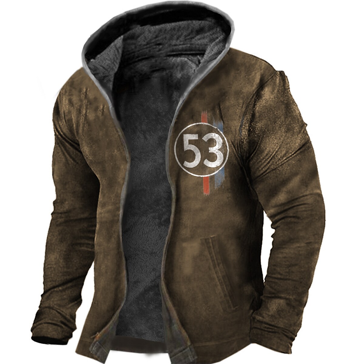 Printrendy Men's Full Zip Color Block Graphic Prints Fleece Hoodie Jacket