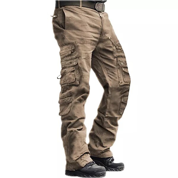 Printrendy Men's Outdoor Vintage Washed Cotton Straight Multi-pocket Tactical Cargo Pants
