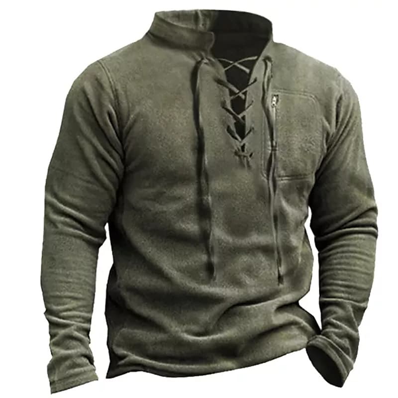 Printrendy Men's Pullover Solid Color Lace up Sweatshirts