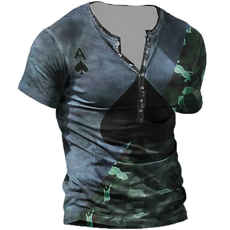 Men's 3D Print Graphic Patterned Poker Henley Daily T-shirt
