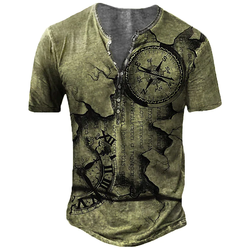Men's 3D Print Graphic Patterned Compass Daily Henley T shirt