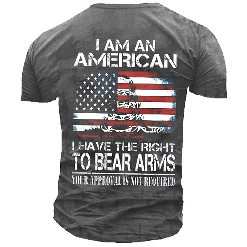 Men's 3D Print National Flag Letter Crew Neck T-shirt 