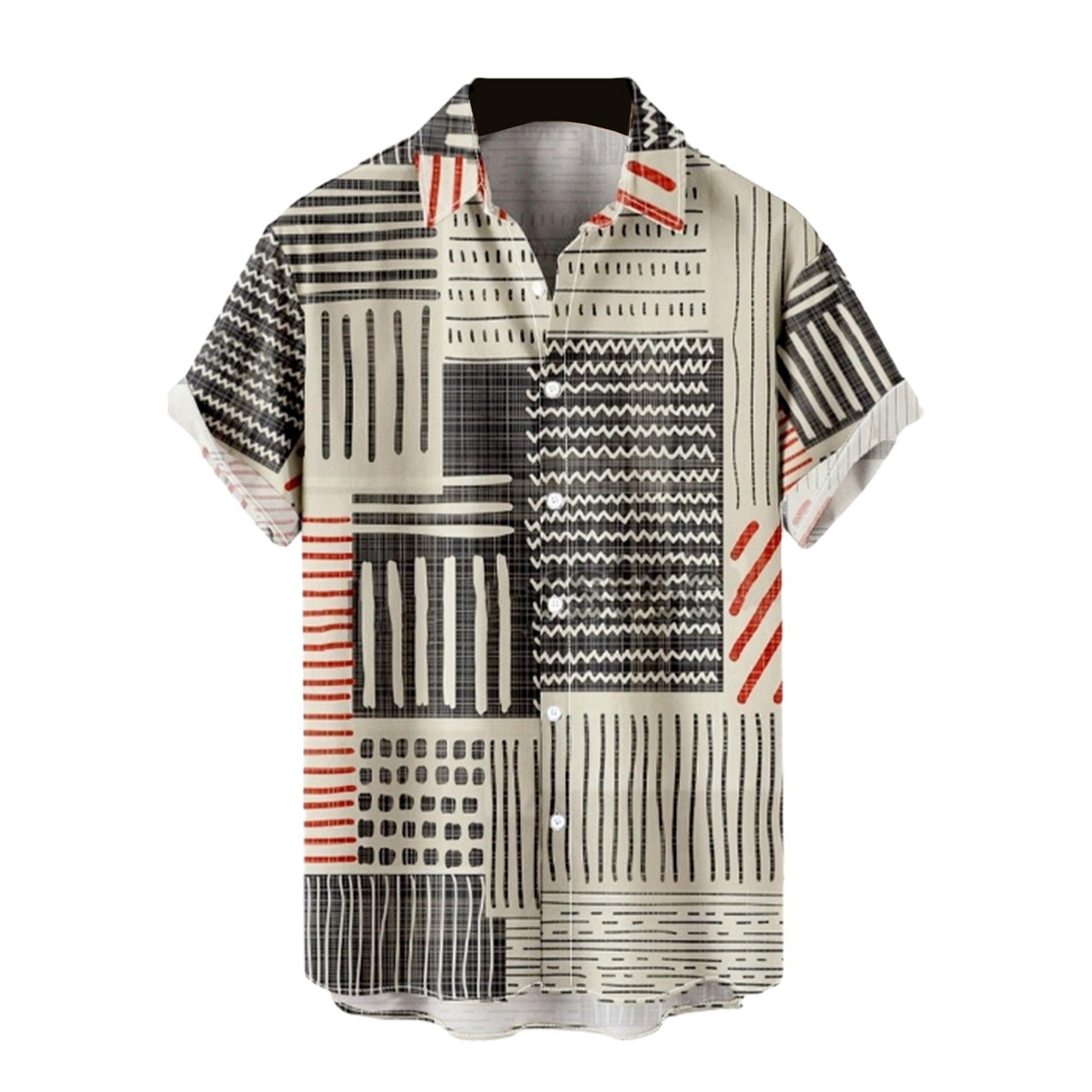 Men's Short-sleeved Newspaper Striped Shirt  