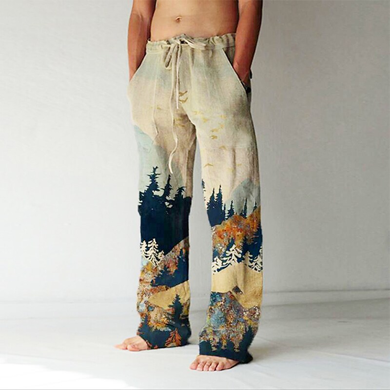 Men's Elastic Drawstring Straight Chinos Trousers