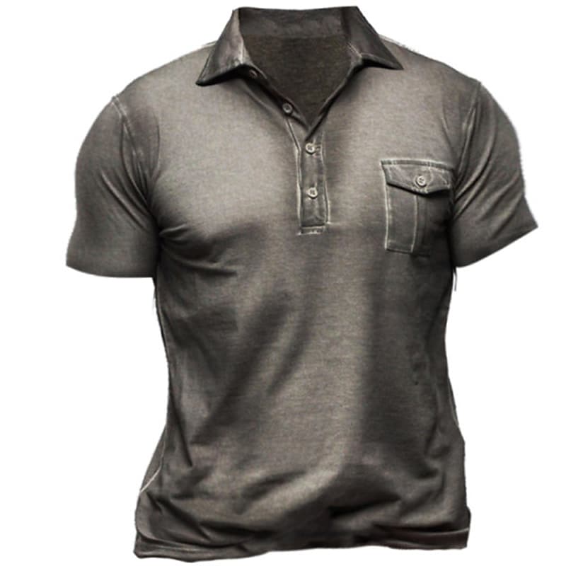 Men's Solid Color Casual Button-Down Short Sleeve Polo T-shirt