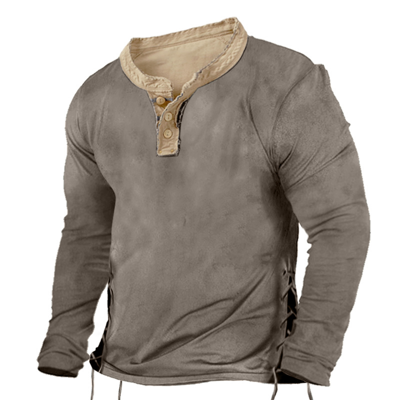 Printrendy Men's Henry Contrasting Collar Color Block Casual Sweatshirts