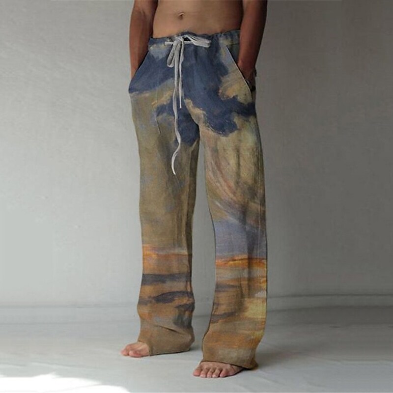 Men's 3D Print Straight Baggy Beach Elastic Drawstring Pants  