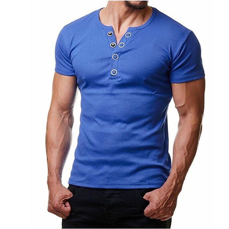 Men's Henley Shirt T shirt Solid Color 