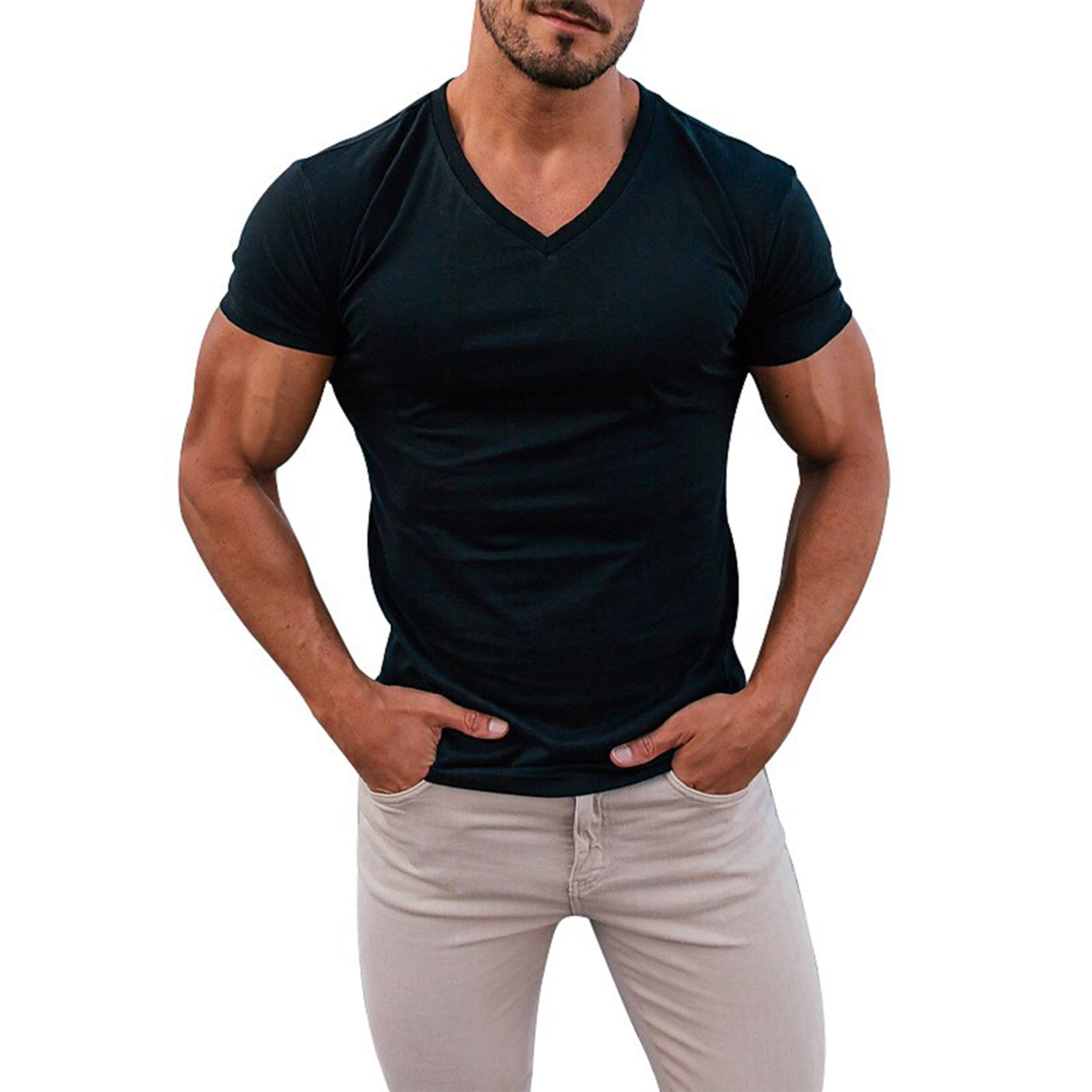 Men's  Solid Color V Neck Street Casual T-shirt