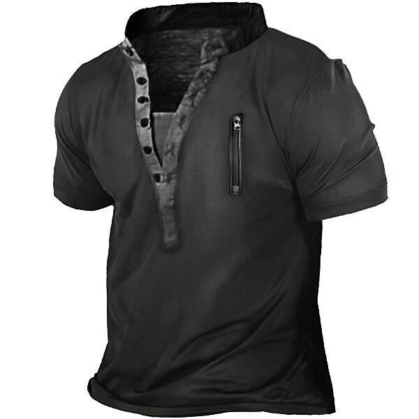 Men's Tactical Military Shirt Outdoor Zip Retro Print Heney Short Sleeve T-Shirt