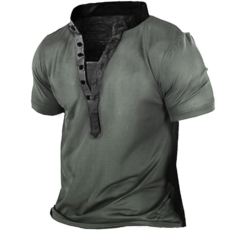 Men's Solid Color Daily Short Sleeve Henley T-shirt 