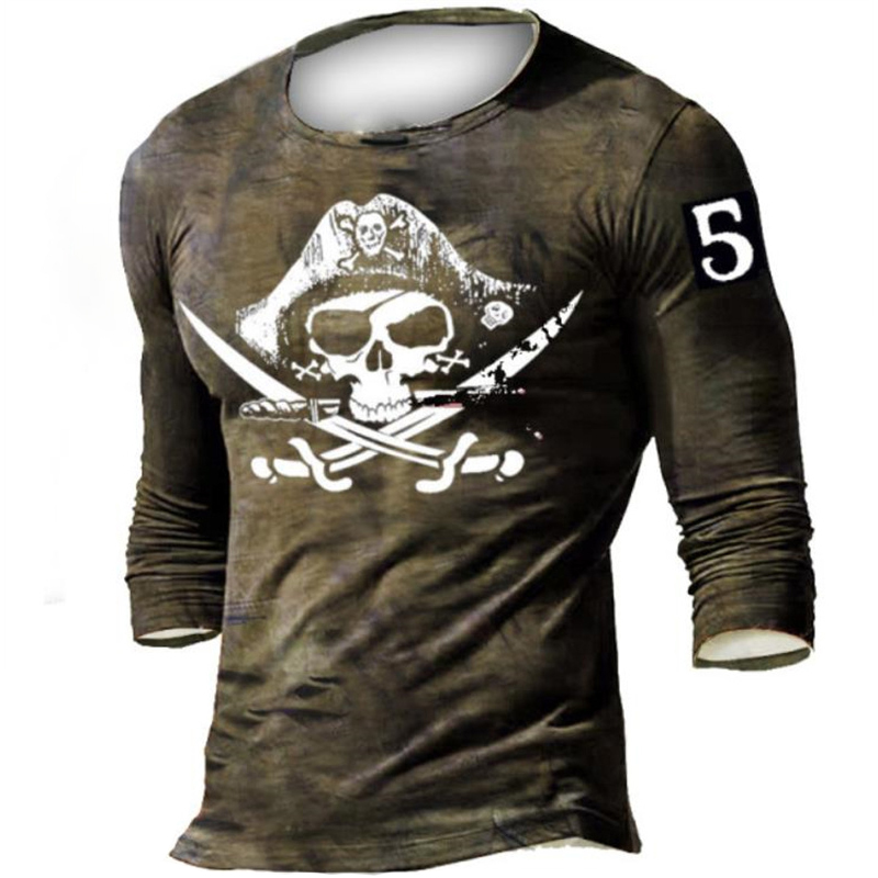 Printrendy Men's 3D Print Skull Graphic Prints Crew Neck Long Sleeve T-shirt