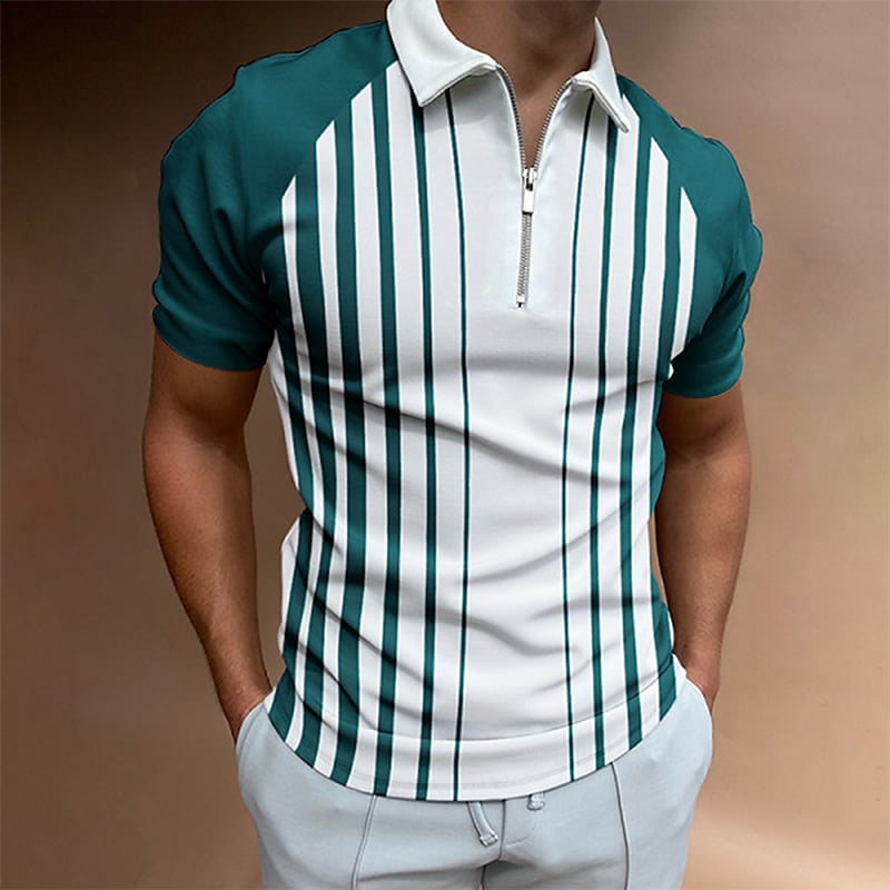 Men's Print Striped Turndown Casual Street Vacation Zipper Golf Shirt