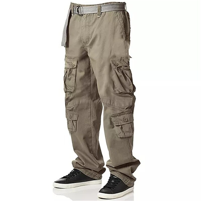 Printrendy Men's Outdoor Multiple Pockets Solid Color Casual Cargo Pants