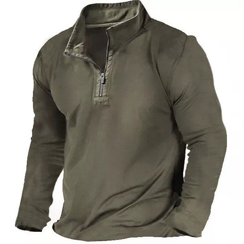 Printrendy Men's Pullover Stand Collar Half Zip Solid Color 3D Print Sweatshirts