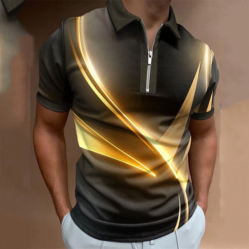 Men's 3D Print Streamer Turndown Street Daily Zipper T Shirt