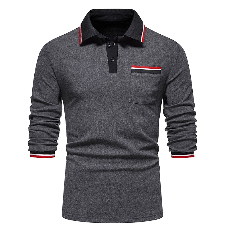 Men's Golf Shirt non-printing Color Block Button Down Collar 