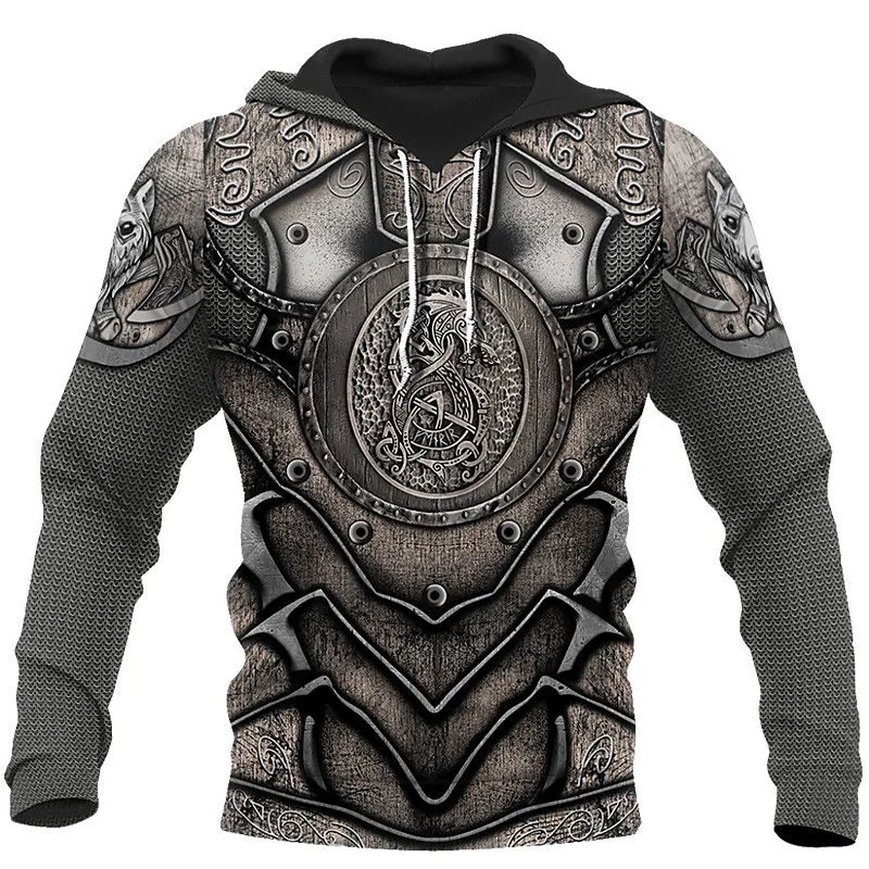 Printrendy Men's Pullover  Outdoor Vintage Graphic Armor Lace up 3D Print Hoodies Sweatshirts