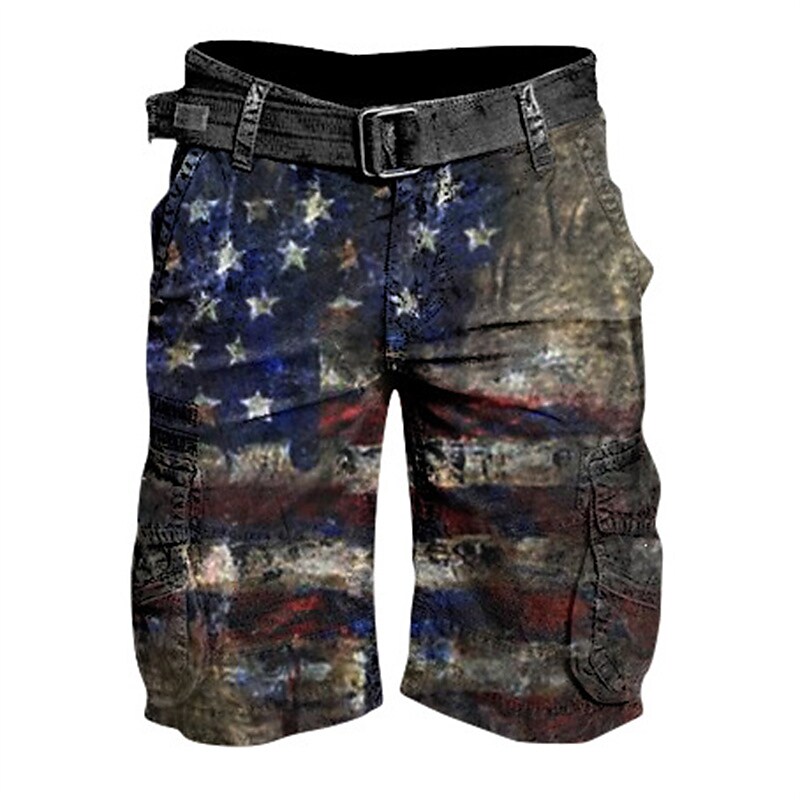 Men's Pocket Print American Flag Casual Cargo Short 