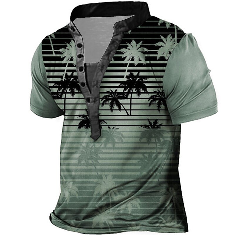 Men's 3D Print Graphic Patterned Coconut Tree Collar Henley T-shirt