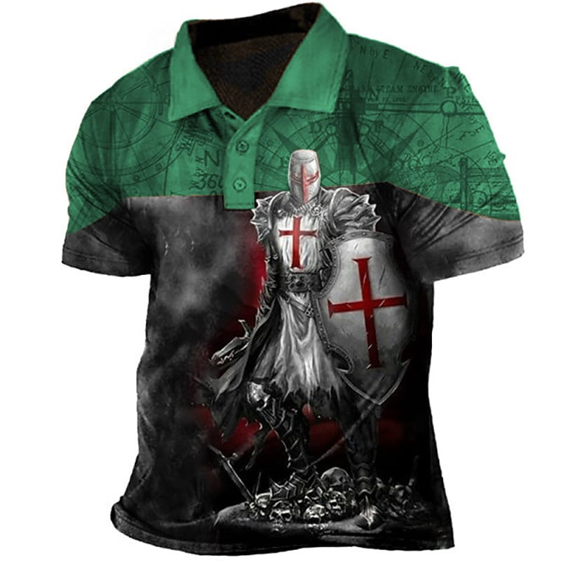 Printrendy Men's Golf Shirt 3D Print Soldier Button-Down Short Sleeve T-shirt