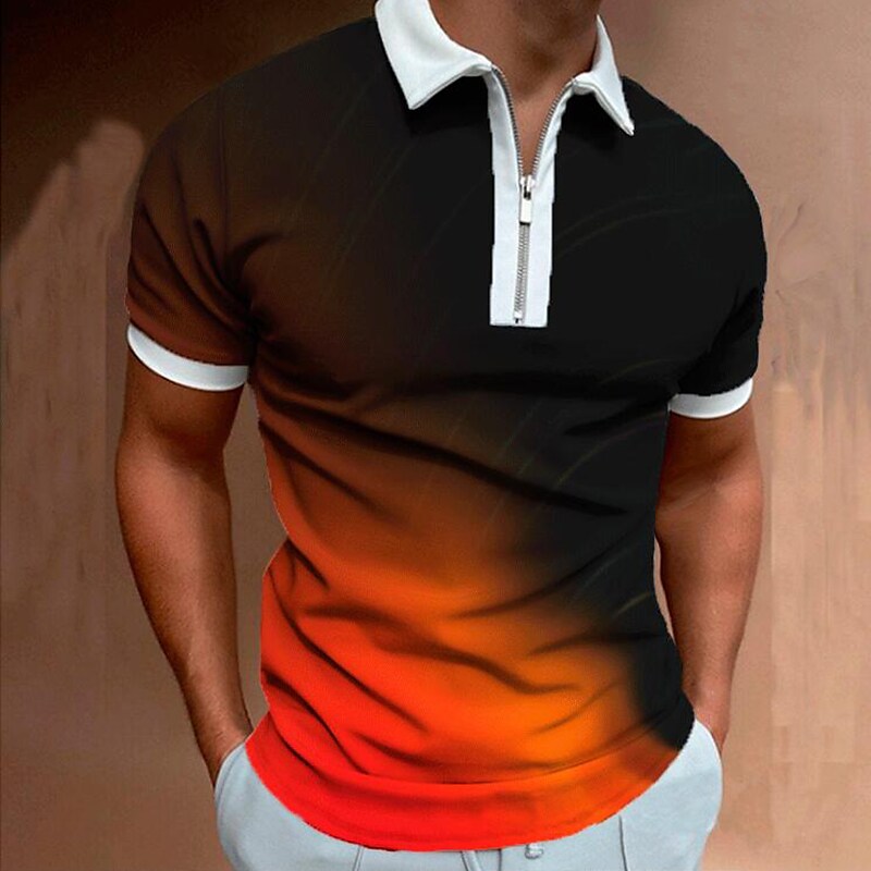 Men's Golf Shirt Gradient Color Block Classic Collar Street Casual 