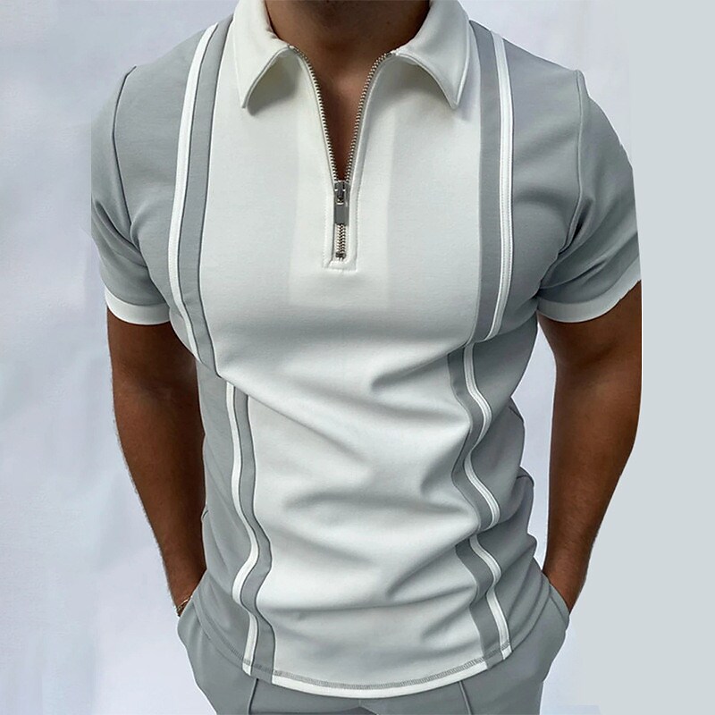 Men's Golf Shirt Striped Turndown Casual Daily Zipper Print 