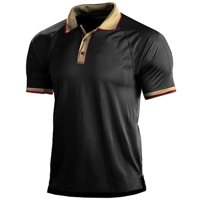 Men's Solid Color Button-Down Short Sleeve Polo T-shirt