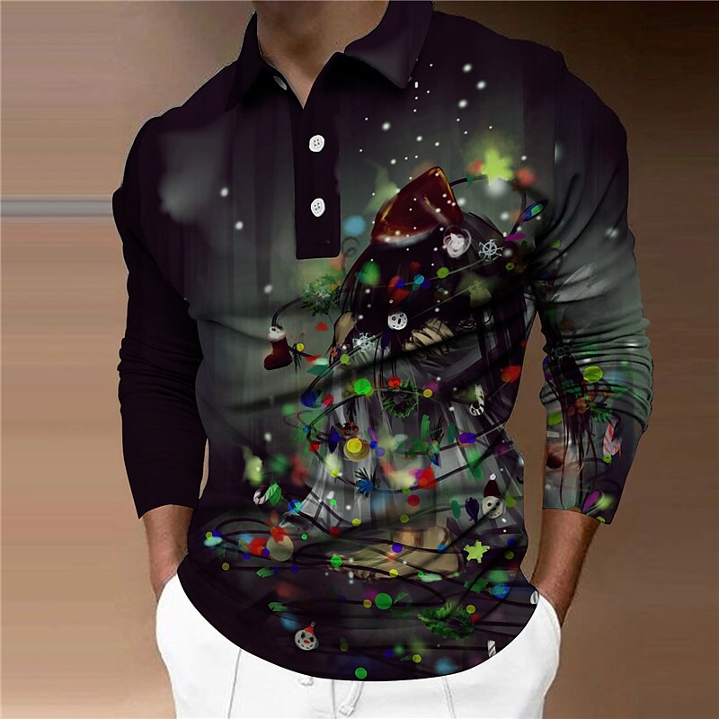 Printrendy Men's Graphic Prints 3D Print Christmas Long Sleeve Button-Down T-shirt
