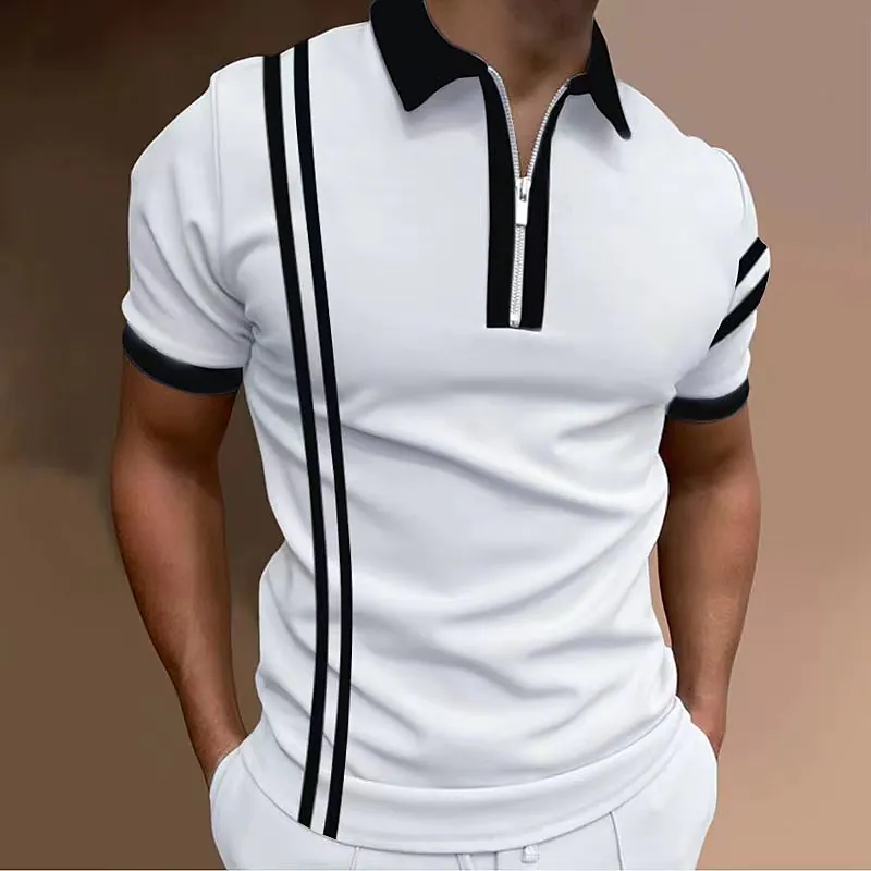 Men's Striped Short Sleeve Polo T-shirt