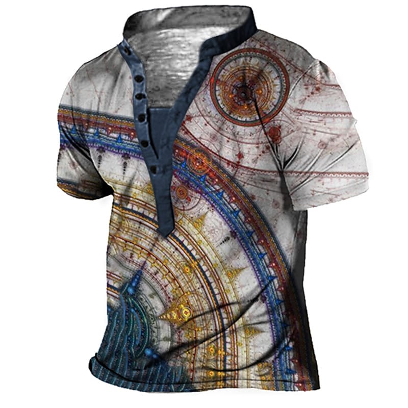 Men's 3D Print Graphic Patterned Compass Stand Collar Daily Henley T shirt