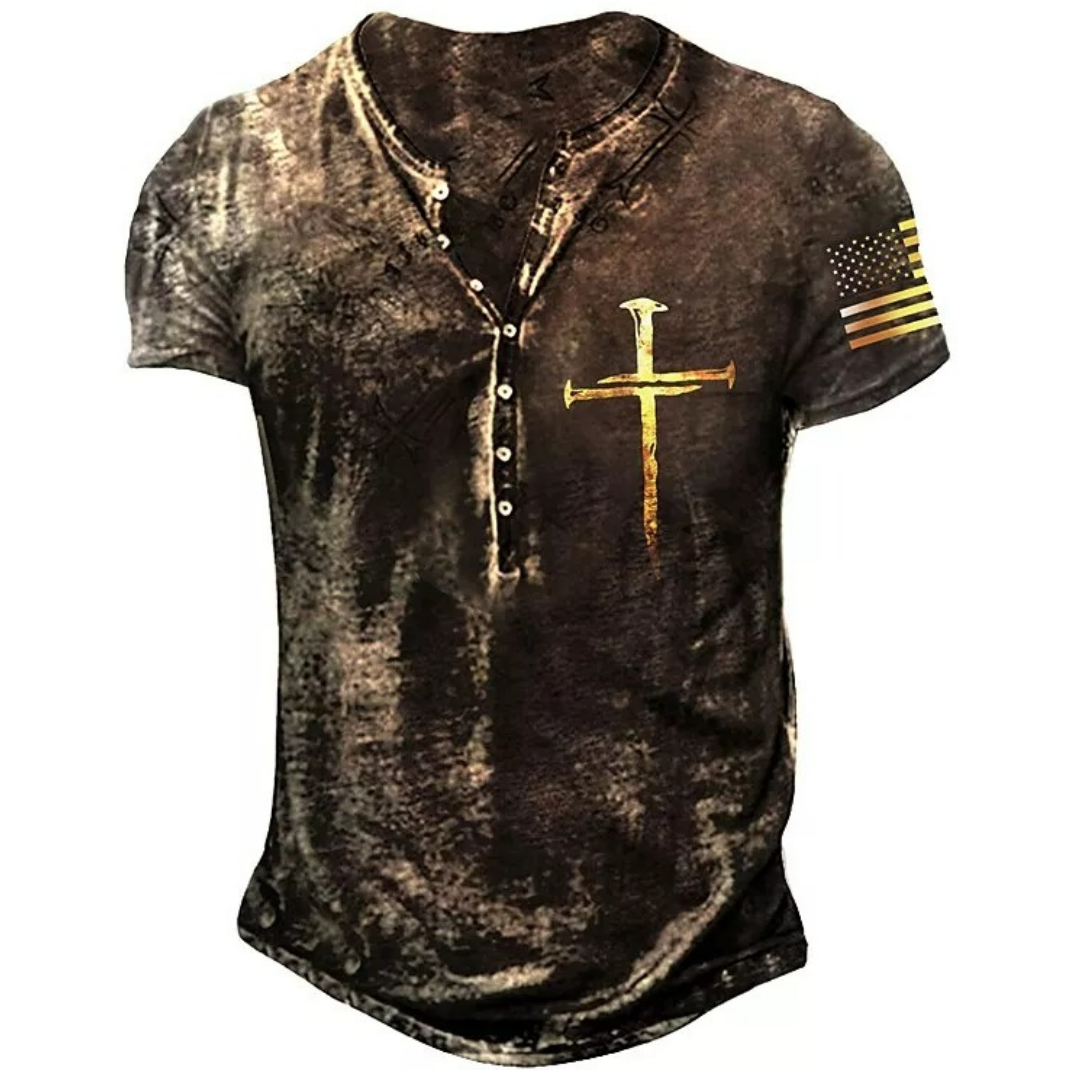 Men's 3D Print Graphic Cross Daily Sports Button-Down Henley T shirt