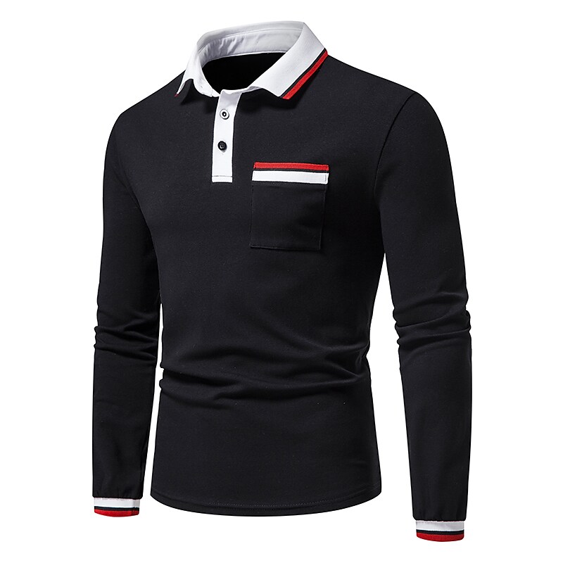 Men's Golf Shirt non-printing Color Block Button Down Collar 