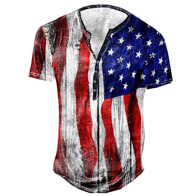 Men's 3D Print Graphic National Flag Plus Size Henley T shirt