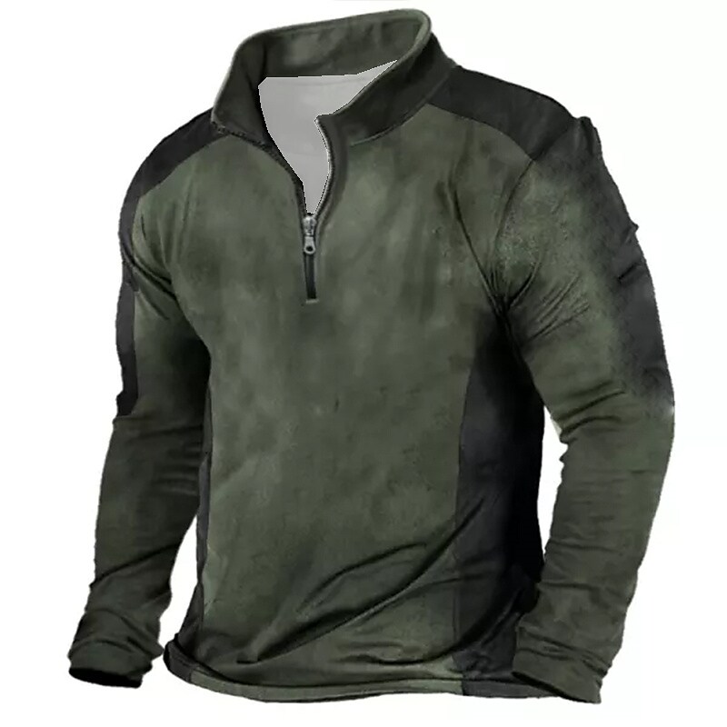 Printrendy Men's 3D Print Color Block Zip Up Pullover Sweatshirt