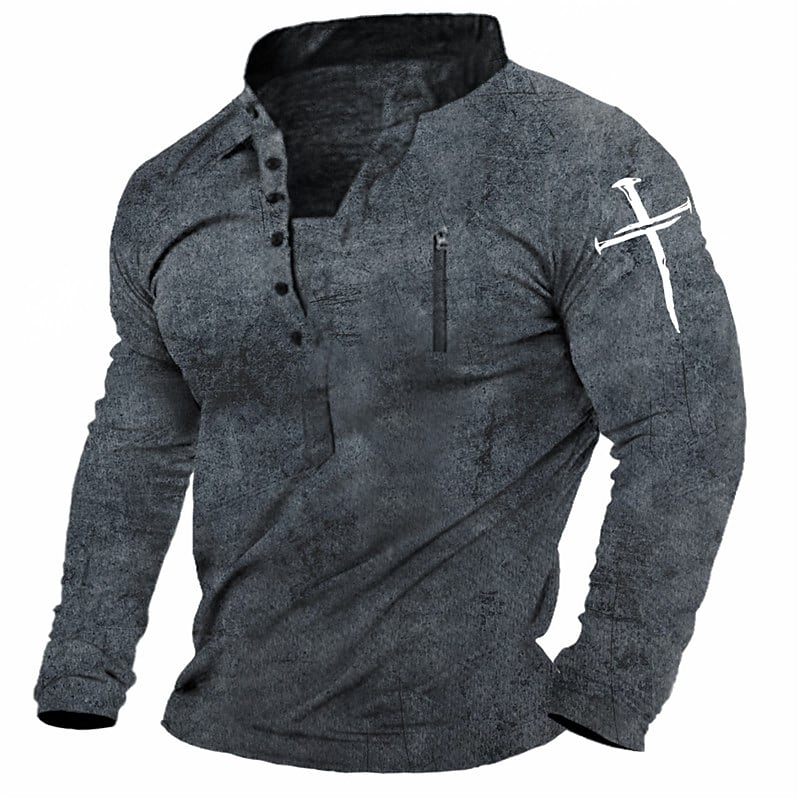 Men's Graphic Prints Cross Decorative Zipper Detail Casual Pullover Sweatshirts