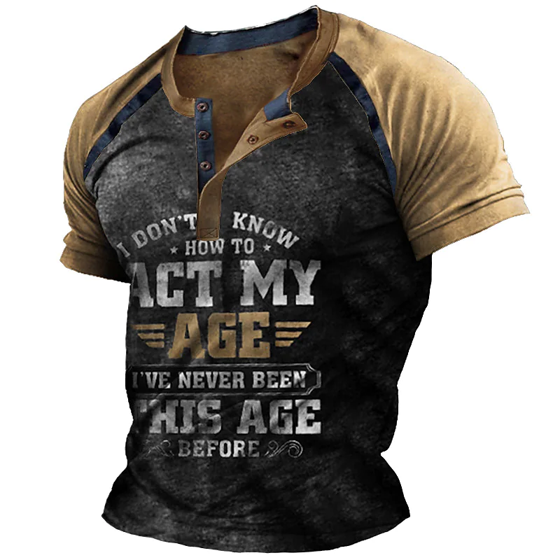 Men's 3D Print Graphic Patterned Color Block Letter Henley T shirt
