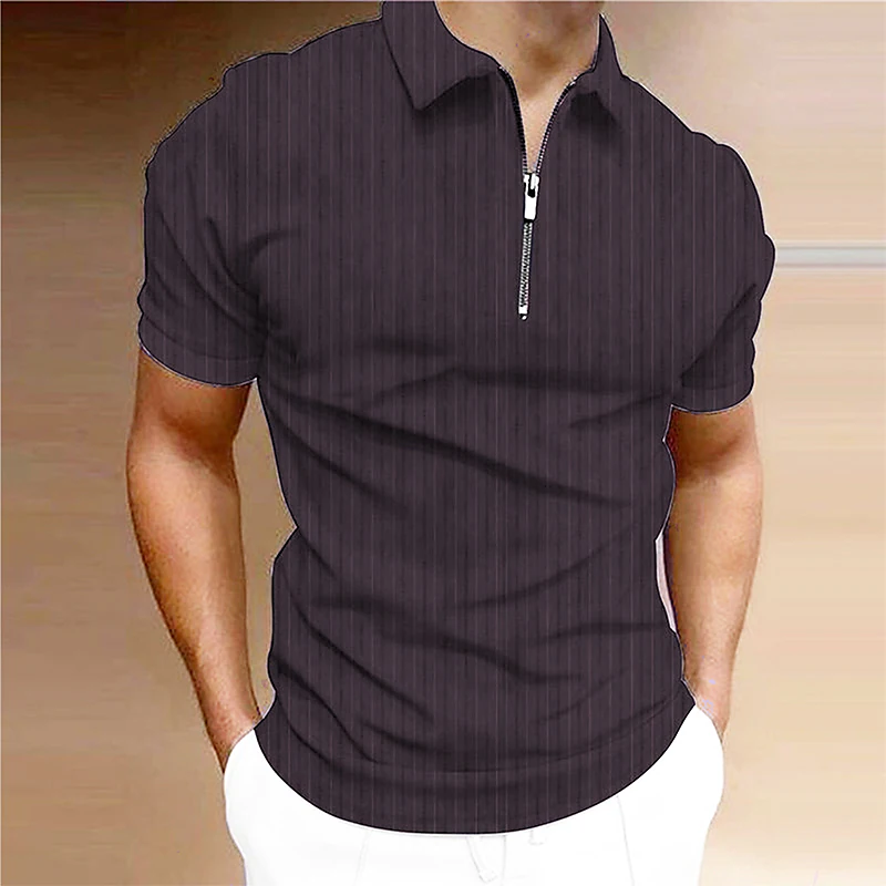 Men's 3D Print Striped Turndown Casual Daily Zipper Print T Shirt
