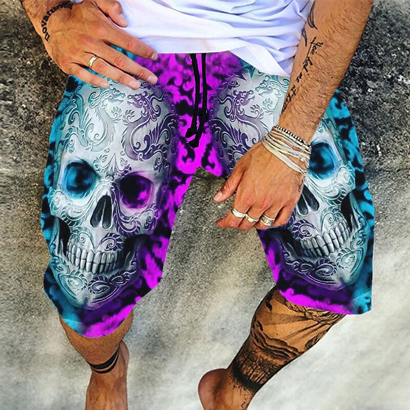 Men's 3D Print Casual Elastic Drawstring Beach Shorts