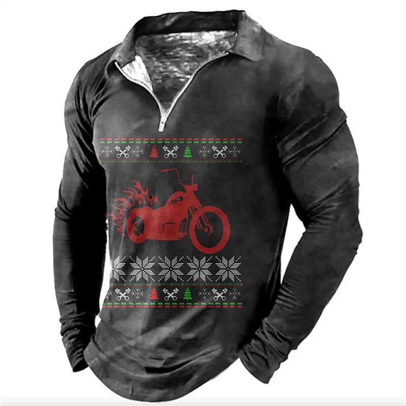 Printrendy Men's Graphic Prints Snowflake 3D Print Christmas Long Sleeve Half Zipper T-shirt