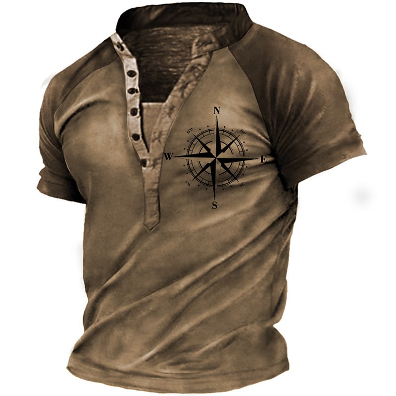 Men's Henley 3D Print Graphic Compass Daily Shirt 