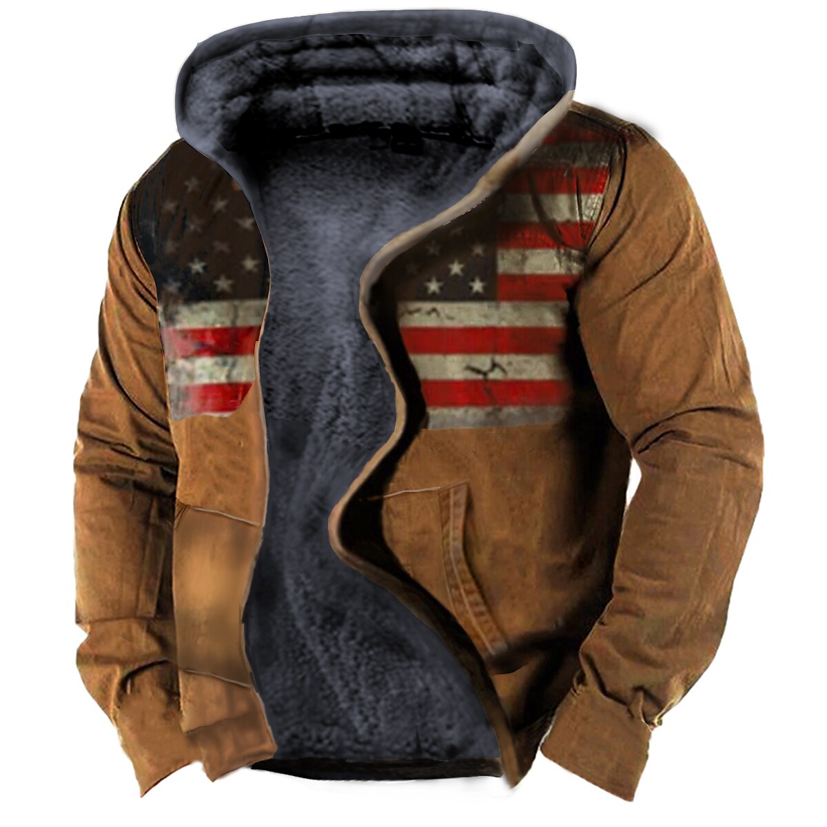 Printrendy Men's Graphic Prints National Flag 3D Print Fleece Full Zip Hoodie Jacket