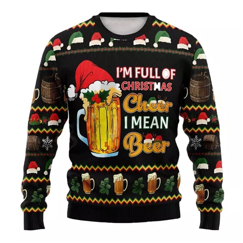 Printrendy Men's Pullover Crew Neck Graphic Prints Beer Ugly Christmas Print 3D Print Sweatshirt